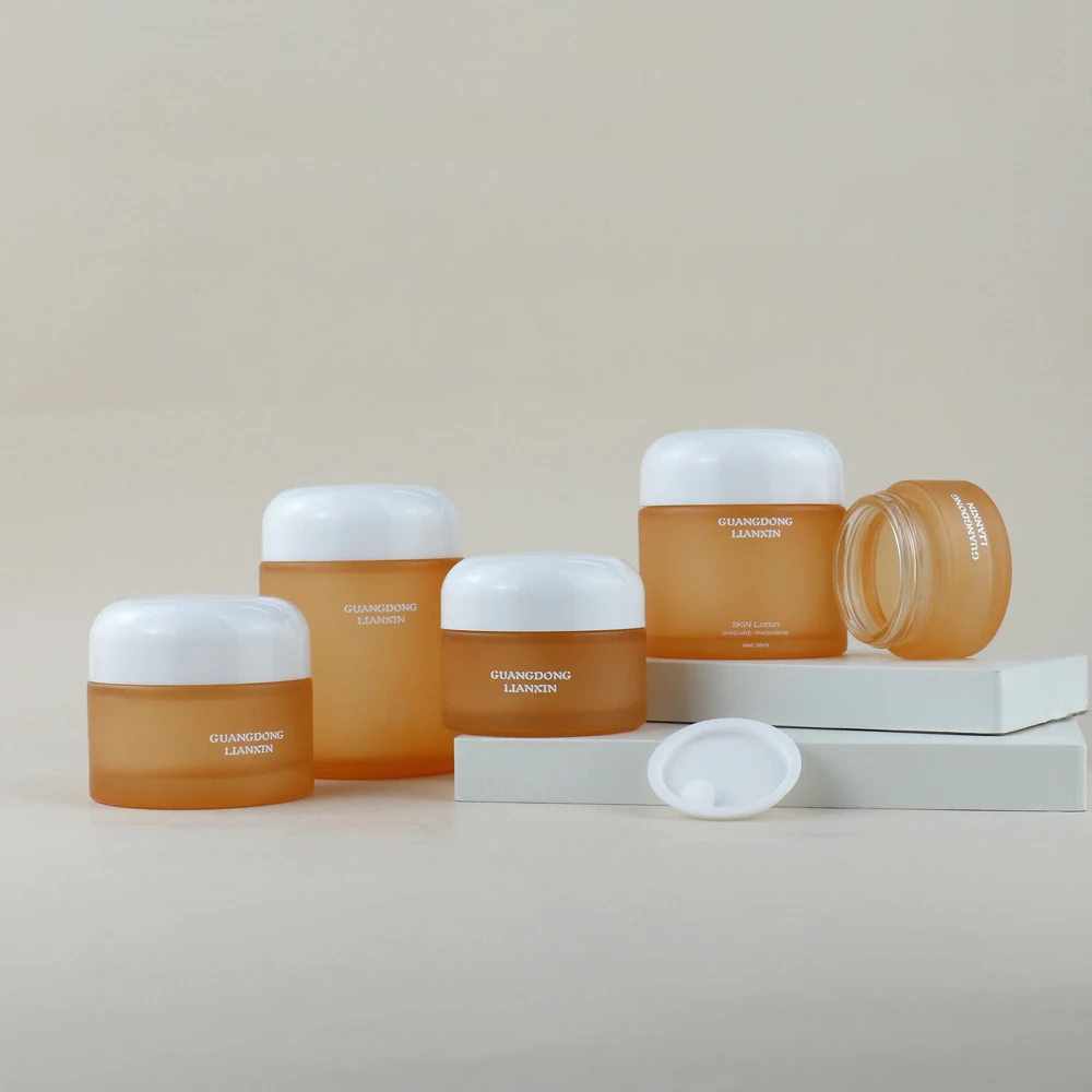 100g Empty Cosmetic Eye Cream Jar 50ml Color Frosted Cosmetics Glass Skin Care Cream Gold Lid Jar