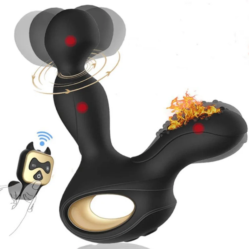 
Heated Silicone Vibrator Remote Control Butt Plug Prostate Massager G-Spot Vibrator 5 Speeds Anal Rotating 
