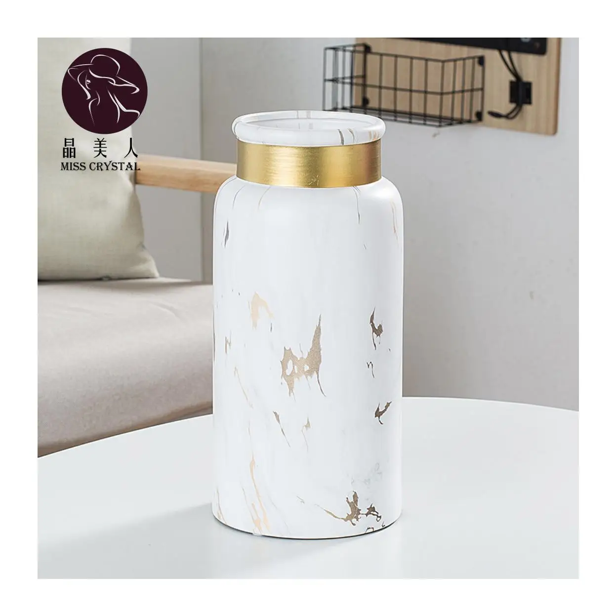 Простая Современная декоративная ваза для домашних цветов в скандинавском стиле белая керамическая с золотым мраморным узором