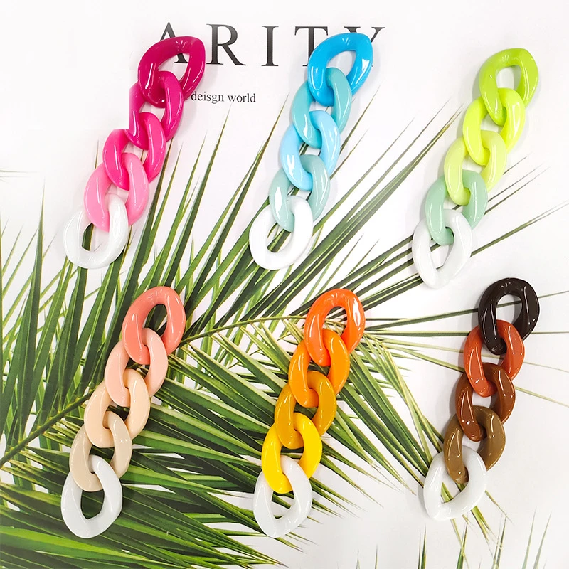 Twist cuban curb acrylic chain single open links macaron color plastic resin link chain loop for keychain eyeglasses bags crafts