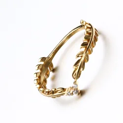 Firstmadam 14K Gold Feather Ring Angel Wings Band Braided Ring Set Zircon Diamond For Her Wedding