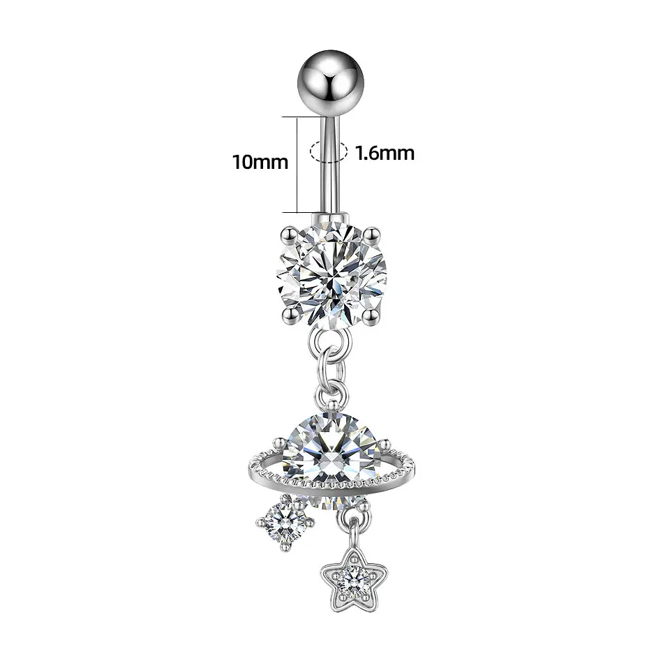 Surgical Steel Externally Threaded Flower Crystal Belly Button Ring 14G Navel Dangle Ring Studs Body Piercing