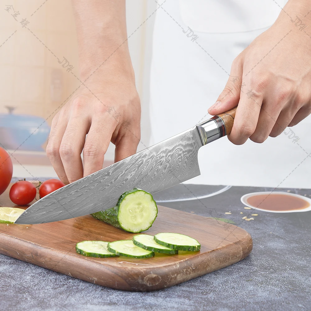 8-дюймовый поварской нож дамасский кухонный 67 слоев Дамасская сталь с деревянной ручкой