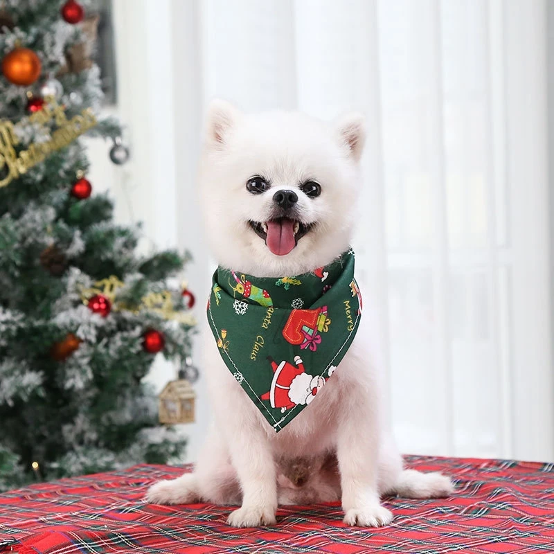 Pet Triangle Scarf Bibs Christmas Dog Soft Breathable Christmas Element Patterns Bandana