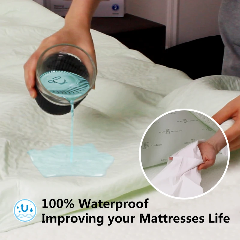 Wholesale full size anti bacteria breathable cooler bamboo jacquard fibre waterproof mattress cover protector for hotel