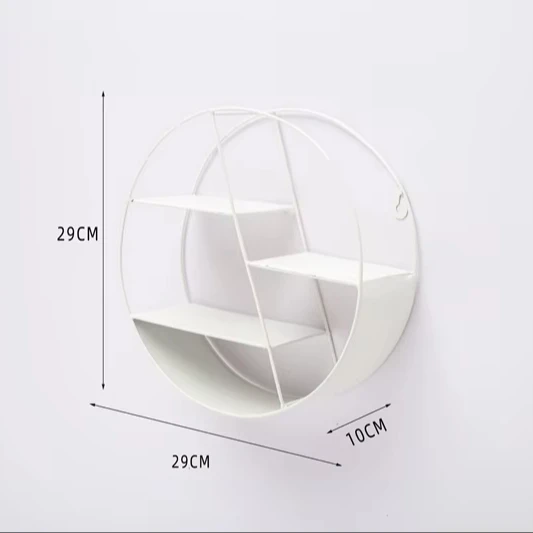 Wrought Iron Storage Basket Round Wall Shelf Brackets Floating Shelves Metal Hanging Shelf For Bathroom