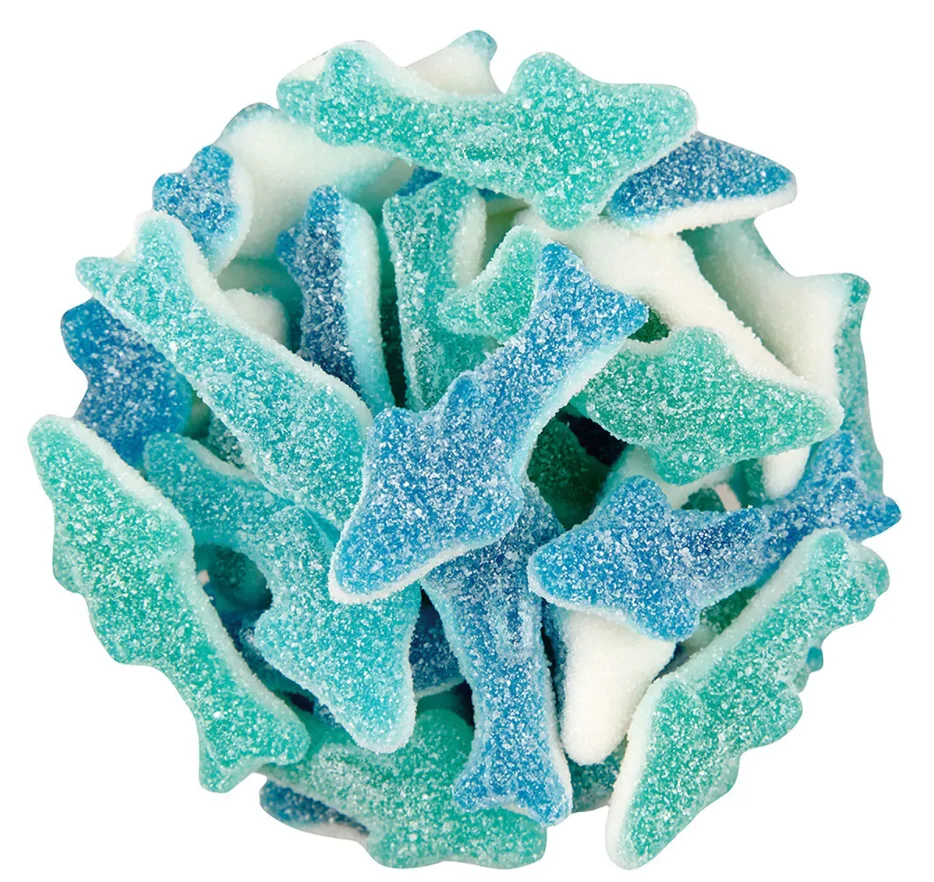 Shark shape sugar coated fruity sweet/sour gummy candy