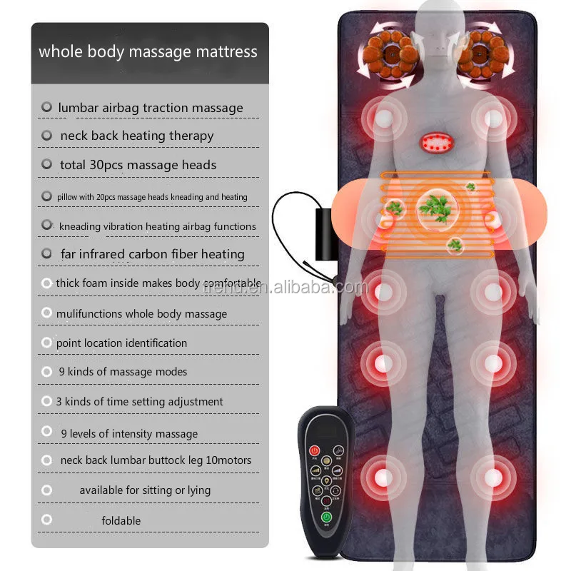 heating kneading shiatsu vibration whole body massage mattress