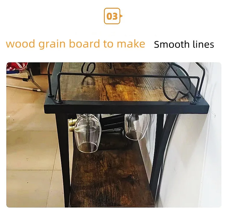 Living room  the bar  Removable 3 layer wooden metal cart metal wine rack wine glass rack