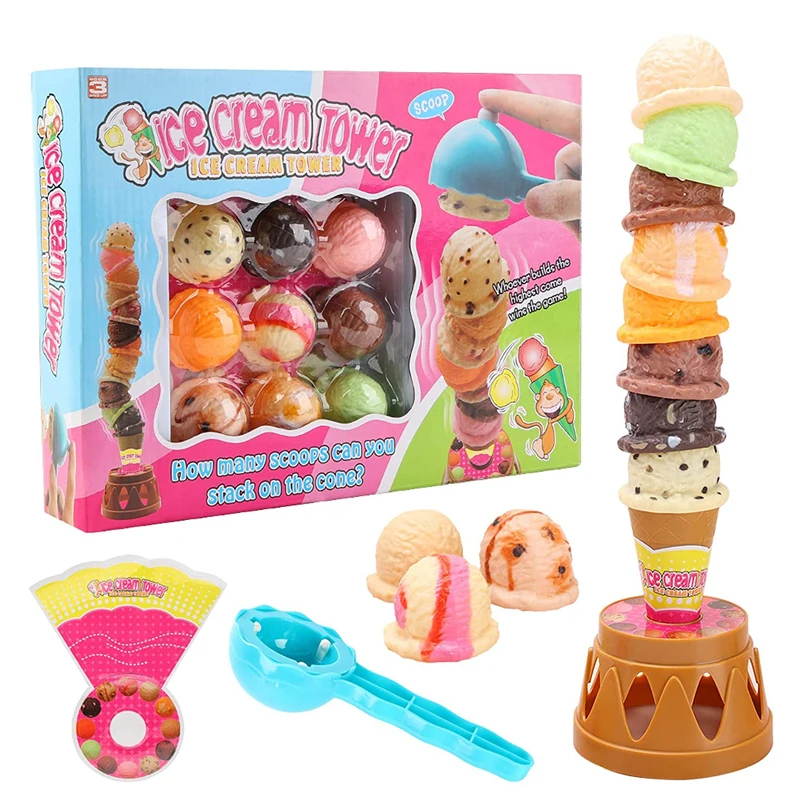 Wholesale Toys Kids Educational Ice Cream Cone Play set Sweet Treats Ice Cream Stacking Tower Balancing Game Set for Children