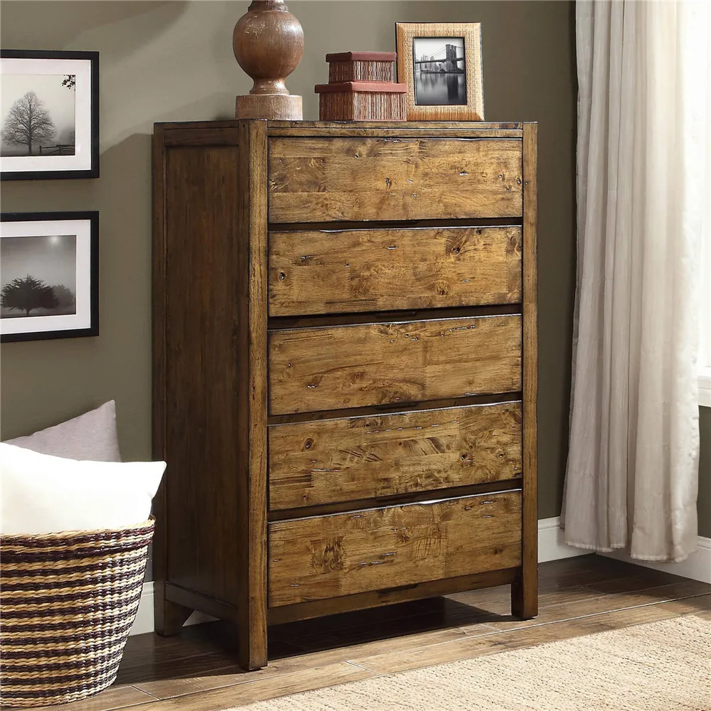 Rustic Brown 5 Drawer Chest Furniture Wooden Dresser for Living Room