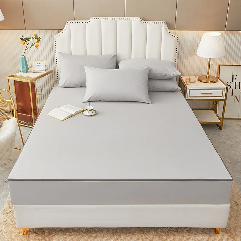 TPU Waterproof 6 sides with zipper 70 Polyester/microfiber Bedding Solid Color 100% Cotton Fitted Bed sheet For Home Hotel