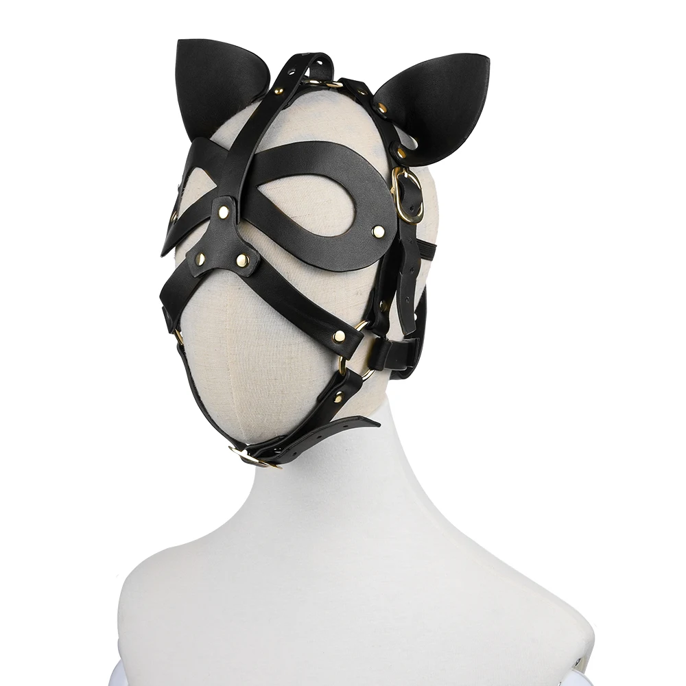 Bondage Gear Leather Face Cover Kit Pet Cosplay Cat Hood Toy for BDSM Play Adult Sex Toys for Women SM Mask Type