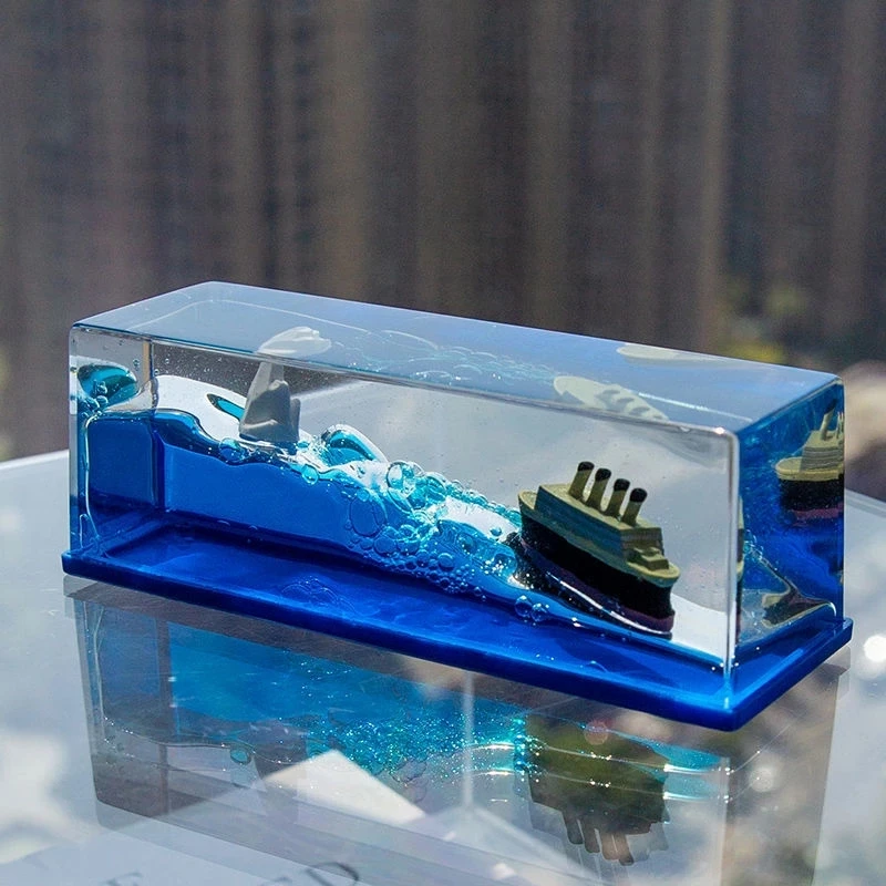 Tik Tok Acrylic Iceberg Boat Floating Cruise Ship Fluid Drift Bottle Decompression Decorative Ornament
