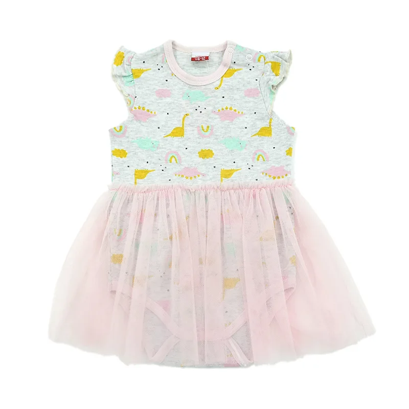 Fuyu Baby Printed Saree Animal Pattern Cherry Fun Dinosaur Multicolor Dress Round Neck Cotton for Kids Sleeveless high quality