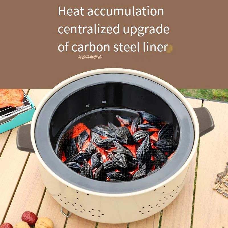 Outdoor Camping Charcoal Barbecue Stove for Boiling Tea in a Stove Small Multi functional Barbecue Grill and Heating Stove