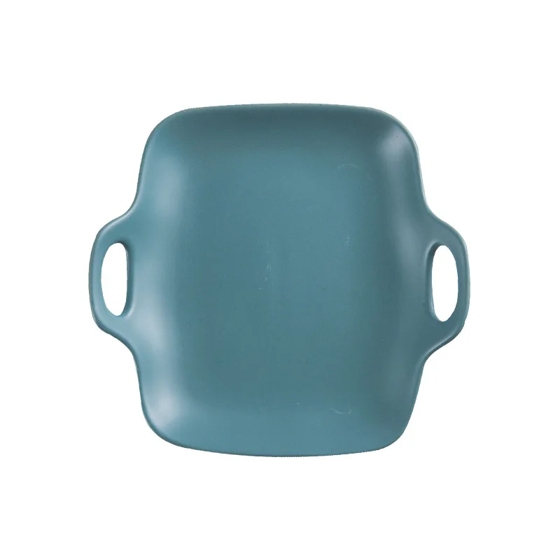 
Ins style cutlery Nordic matte glazed binaural square plate Ceramic Western food pizza breakfast pasta plate 