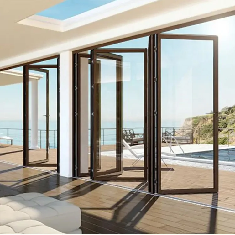 Factory Price Aluminum Glass Aluminium bi fold Sliding Doors Folding Patio Doors Double Glazed Aluminium Bifold Door For Villa