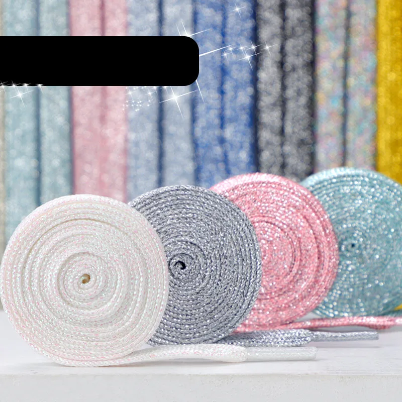 Yrunfeety Fancy Glitter Shoe Laces Flat Sparkle Replacement Two Tone Shoelaces Metallic Gold Silver Bootlace Flat Shiny Shoelace