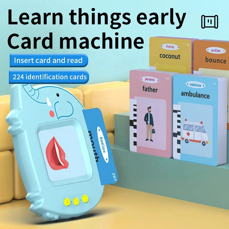 Multi-language customized elephant electronic cards reader toy kids talking flash cards early education card insertion machine
