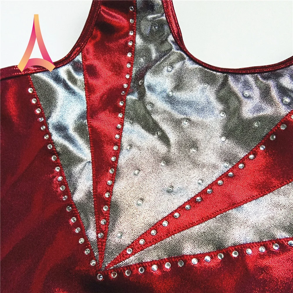 Scoop-back One-piece Athletic Tank Gymnastics Leotard for Girls Rhinestone Detailed