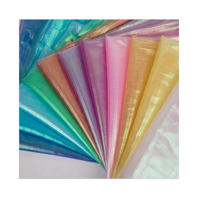 
plain iridescent organza rainbow organza fabric for decoration and costume dress 