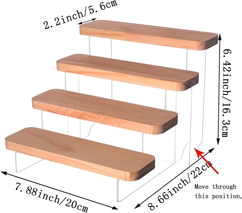 Acrylic Riser Display Shelf Wood Acrylic Perfume Stand Organizer 4 Tier Perfume Organizer Tiered Countertop for Display Decor