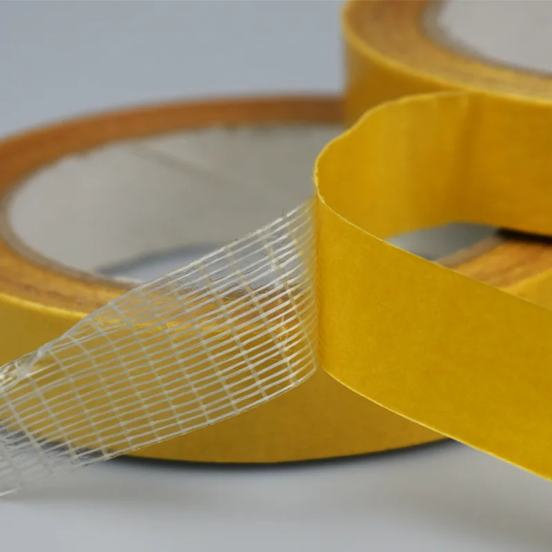 200um 205um  Synthetic Rubber Acrylic Adhesive Double Sided Mesh Fiberglass Filament Tape For Floor Plastic Articles Textiles