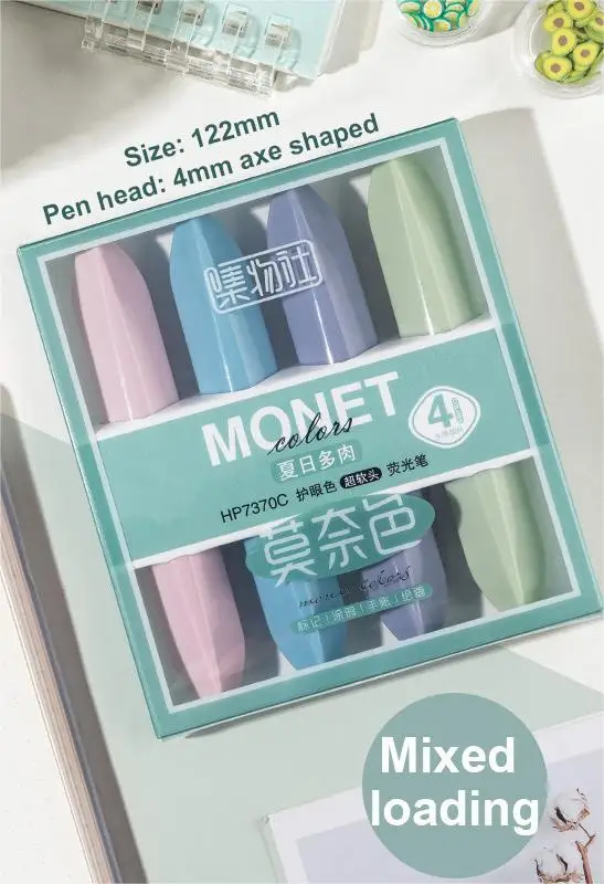 New Popularity Gift Box Eye Protection Student Ledger Key Round Marker Pen Drawing Pen Candy Color 4 Piece Set Highlighter Pen