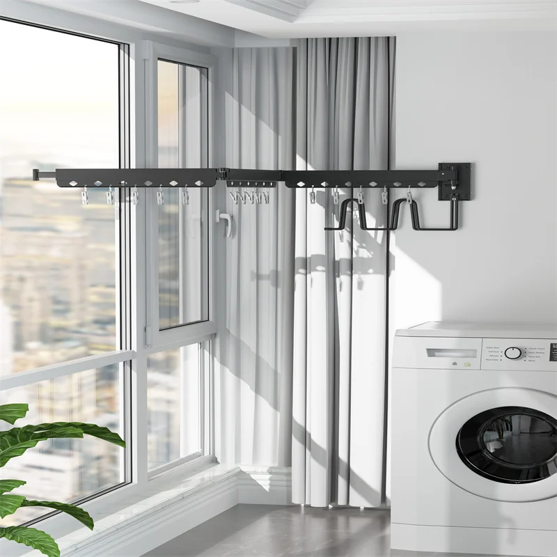 Wall Mounted Clothes Dryer Rack Space Foldable Drying Rack Aluminum Hangers
