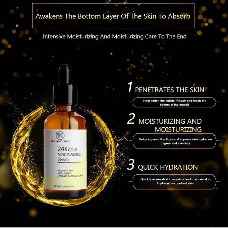 Hot Sale OEM Private Label 50ML Natural Collagen Anti Aging Whitening Facial Skin Care Serum 24K Gold Face Serum Wholesale