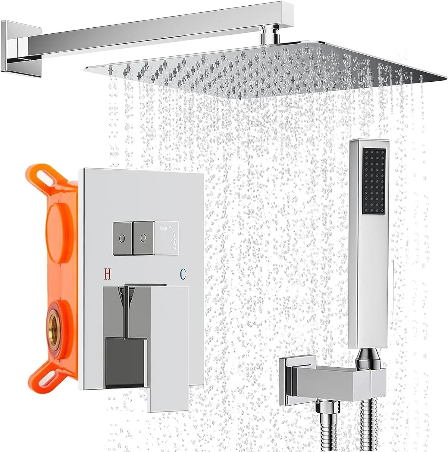 Luxury 10-Inch Polished Chrome Brass Handheld Rainfall Massage Shower Head High Pressure Jet Soft Bath Faucets Brushed Hotels