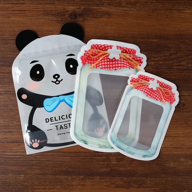 Multi Design Plastic Resealable Ziplock Bottle Shaped Stand Up Pouch Packaging Doypack Food Snack Storage Mason Jar Zipper Bag