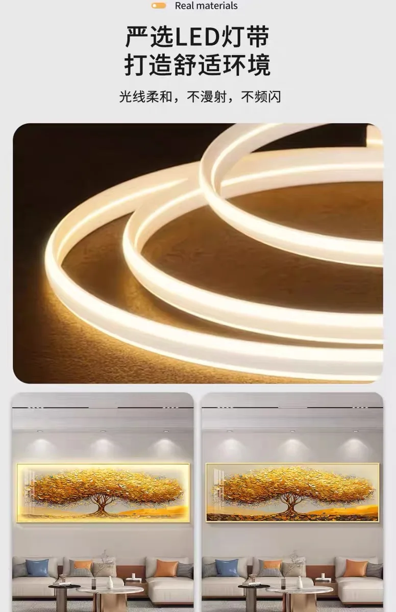 Luxury Minimalist LED Light Money Tree Painting Living Room Sofa Background Wall Decoration Easy Hanging Wall Hanging Painting