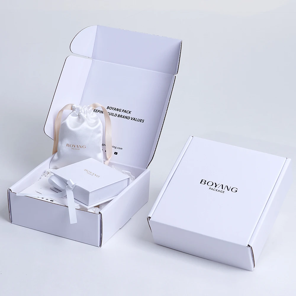 Boyang Custom White Paper Cardboard Biodegradable Jewelry Box Packaging with Ribbon