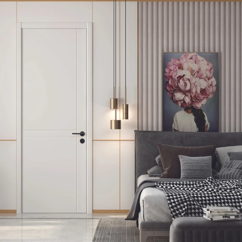 China OPPEIN White PVC Lacquer Fire Proof Wooden Interior Doors For House Interior