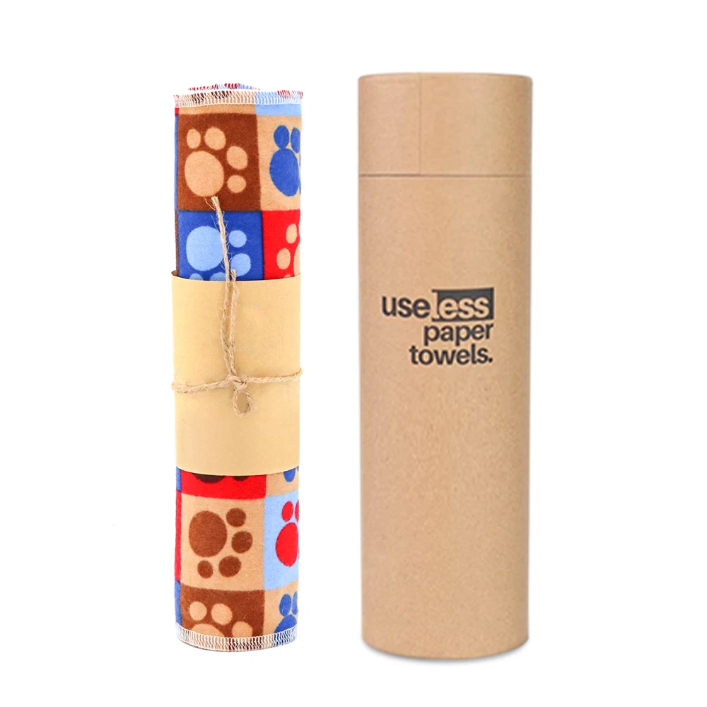 Paperless Towels Roll Washable 100% Cotton Cloth, Reusable Paper Towels - 25 Pack with Durable Cardboard Roll -