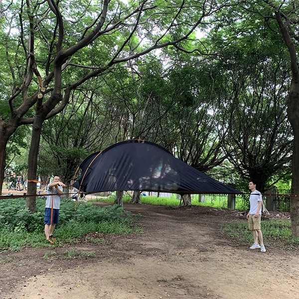 Aerial Folding Portable Mesh Hammock Tree Tent Traveling Outdoor Camping Family Big Triangle Anti-mosquito Hammock