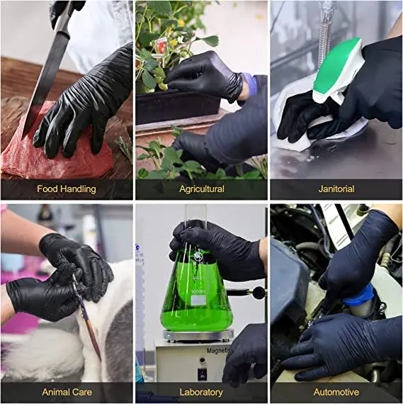Disposable Cheap Black Purple Powder Medic Exam Tattoo Barber Kitchen Safety Work Powder Free Rubber Latex Nitrile Glove
