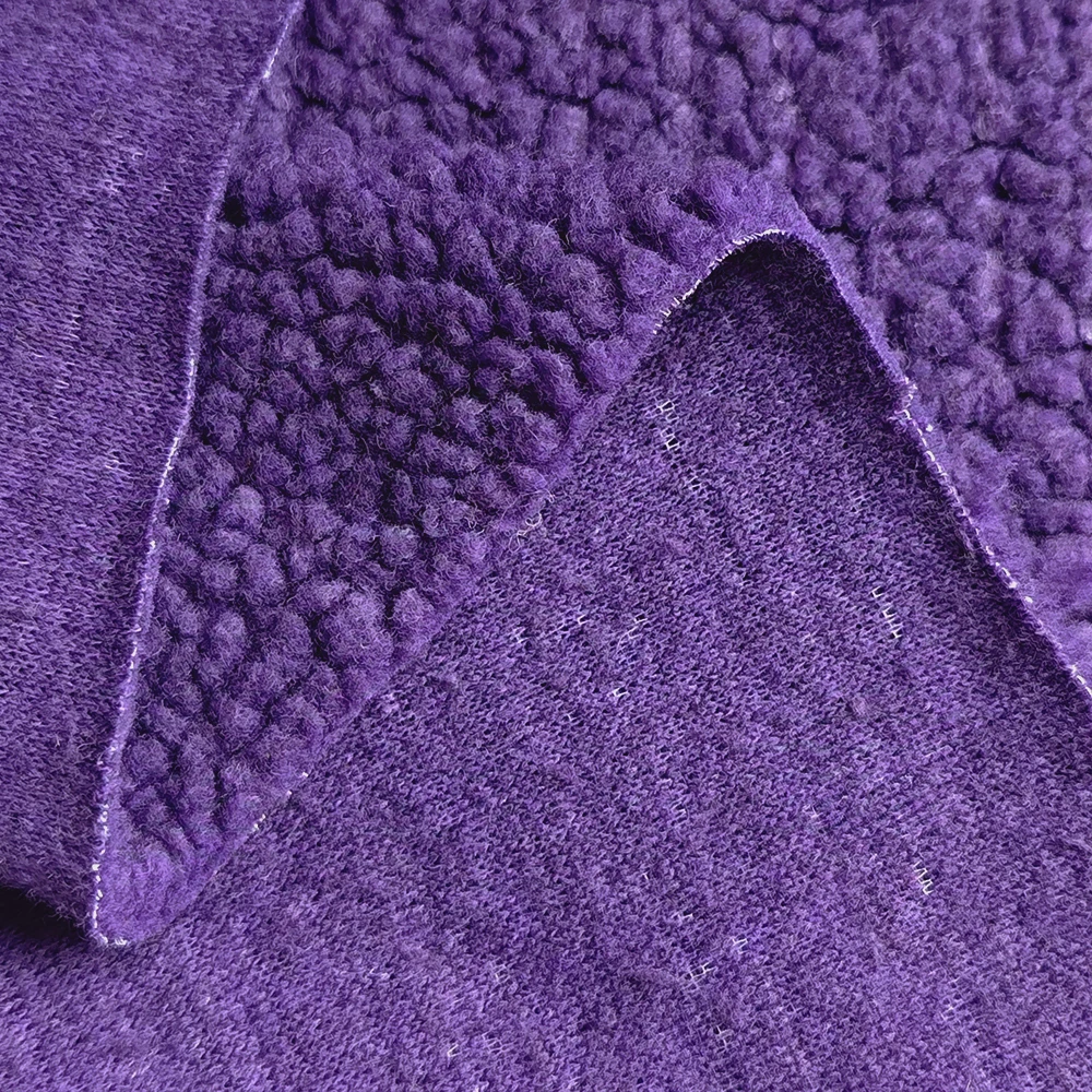 Wholesale Heavyweight 455gsm Embossed Lamb Cashmere 100% Polyester Sherpa Fleece Fabric For Hoodie Coats
