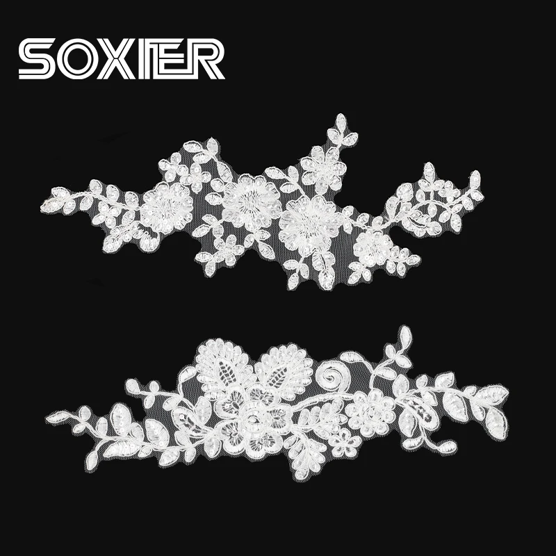 High quality Luxurious Beaded Applique with Sequins 3D Flower Lace Embroidered Fabric