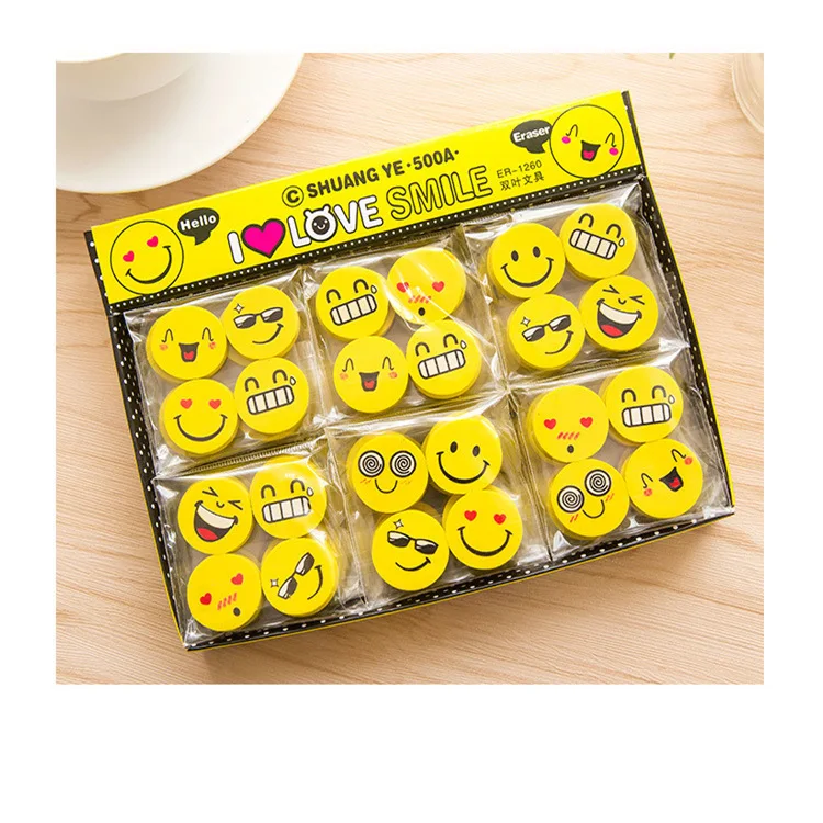 New Yellow Smiley Smile Face Pencil Eraser Novelty Erasers For Kids Cute Rubber Eraser