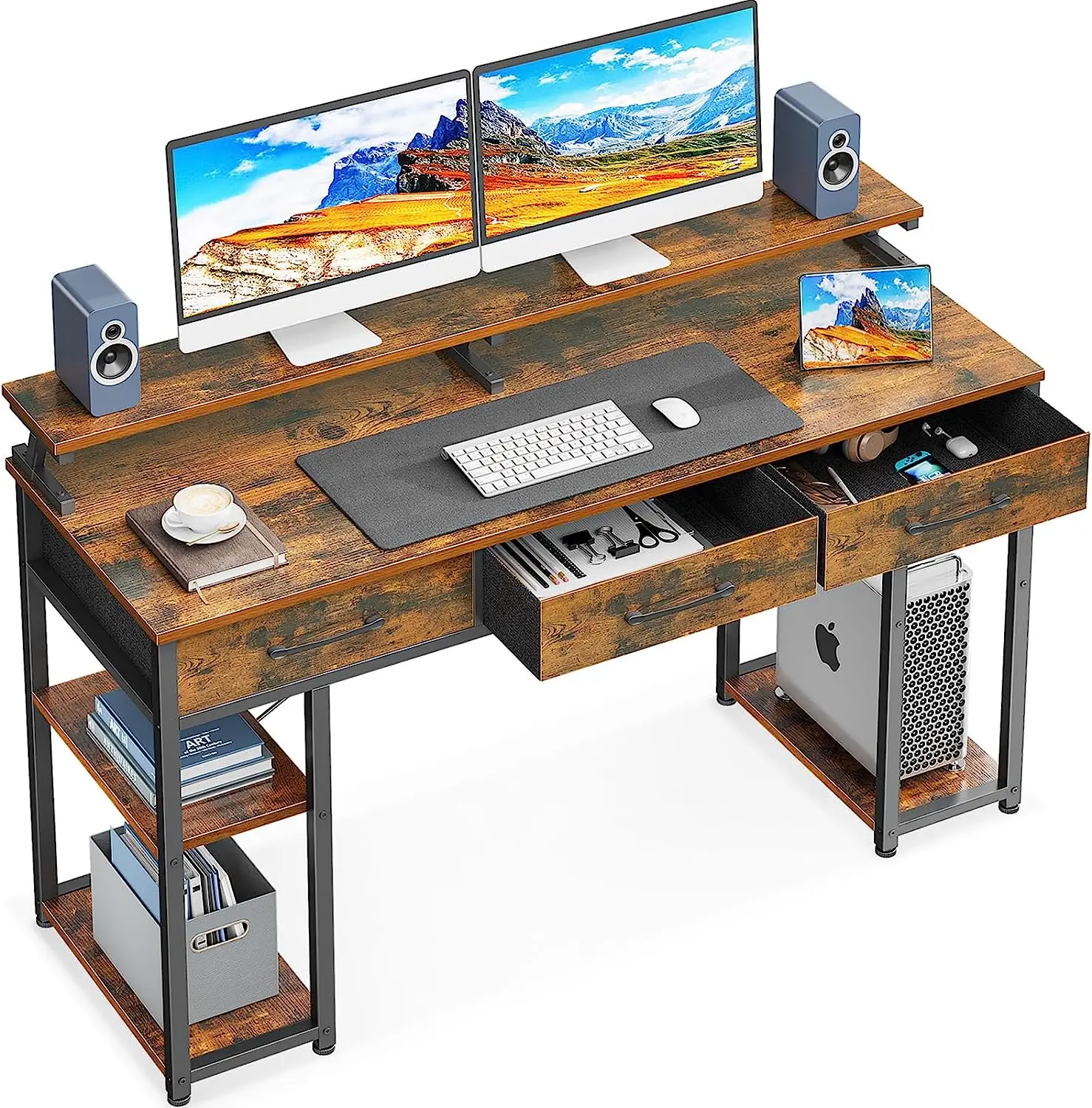 Ikegao 202355 inch Home Office Desk Modern Work Study Writing Table Desk Computer Desk with Drawers and Storage Shelves