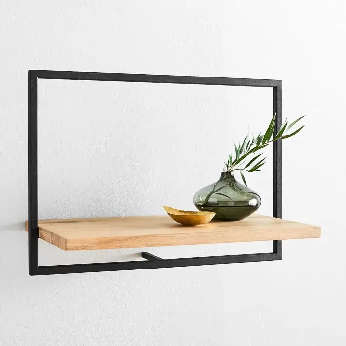 Hot sale Modern Wooden Wall Shelf Floating Wood and Metal Combination Storage Wall Shelves for Living Room Furniture