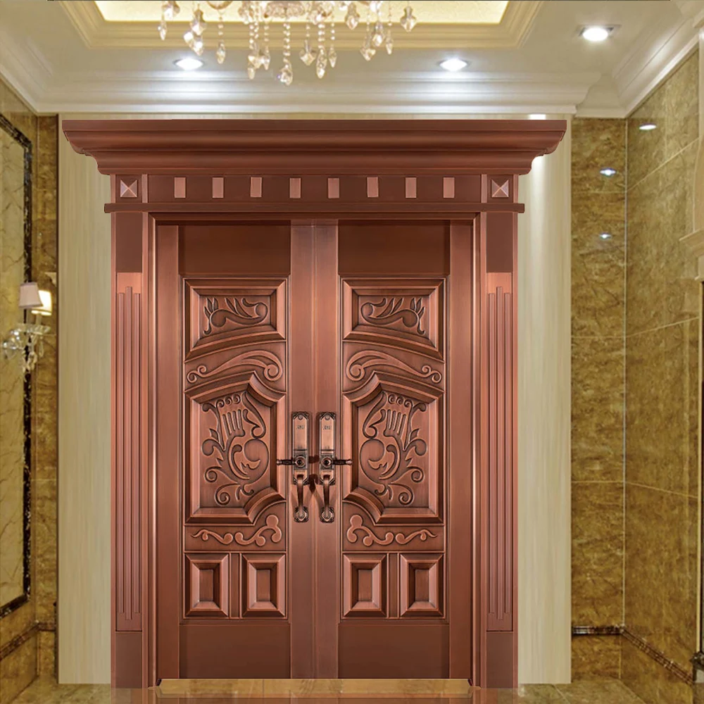 Customized luxury style outdoor front entry doors villa house exterior main entrance security metal copper door