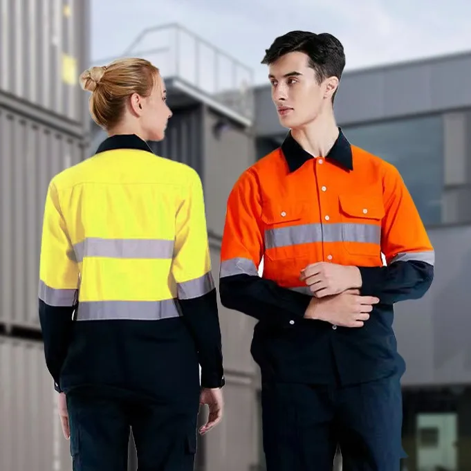 High Visibility Safety Shirts Reflective Mens Long Sleeve Breathable Unisex Safety Workwear