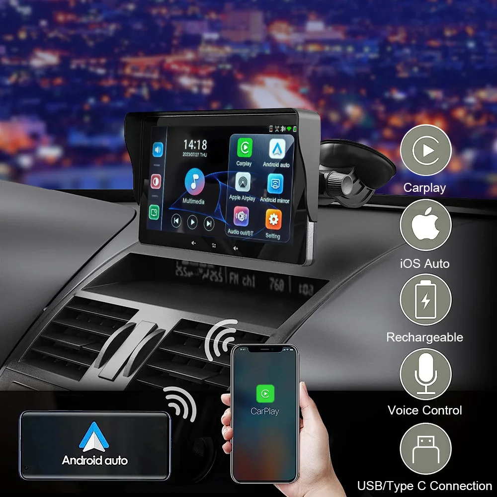 Powersun New Android 7inch GPS Wireless 1024*600 Wifi Car Navigation Android Auto Car Stereo Touch Screen With Carplay