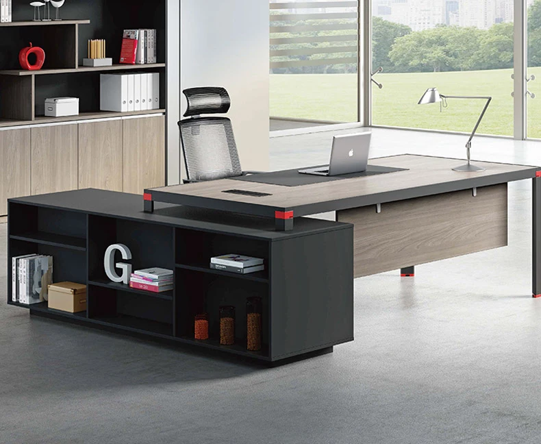 
Factory wholesale bureau chief office furniture executive desk worktop with sideboard and bookcase 