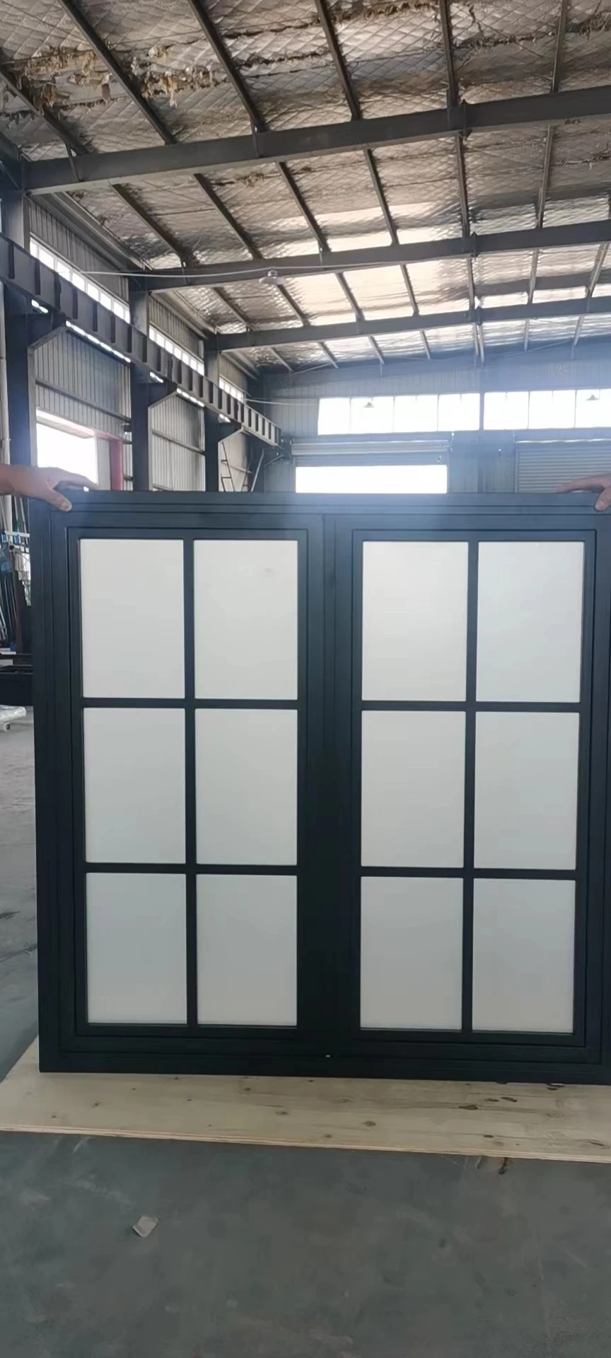 Hotian Lowest price Top Manufacturer simple iron grill window door loft door grill design double door steel casement window
