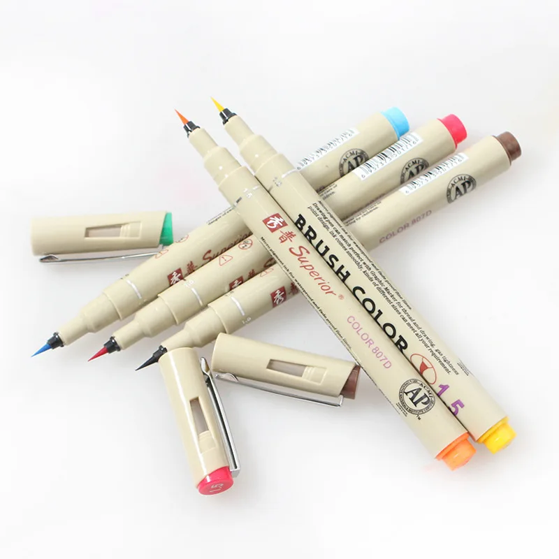 12 Colors Water-based Waterproof Ink Watercolor Brush Pens For Detail Painting